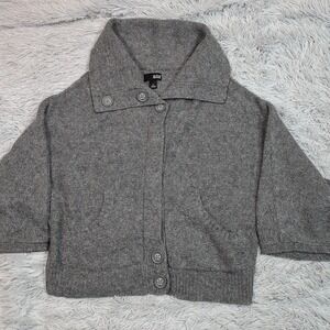 A.N.A Sweater Womens M Gray Alpaca Blend Snap‎ Button Up Cropped Comfort Casual